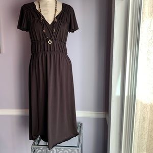 Mossimo dark brown V neck knit Grecian goddess dress short flutter sleeves